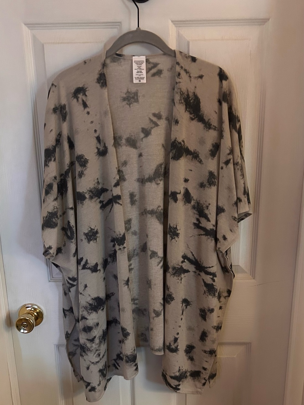 Gray Tie-Dye Open Front Kimono Cardigan